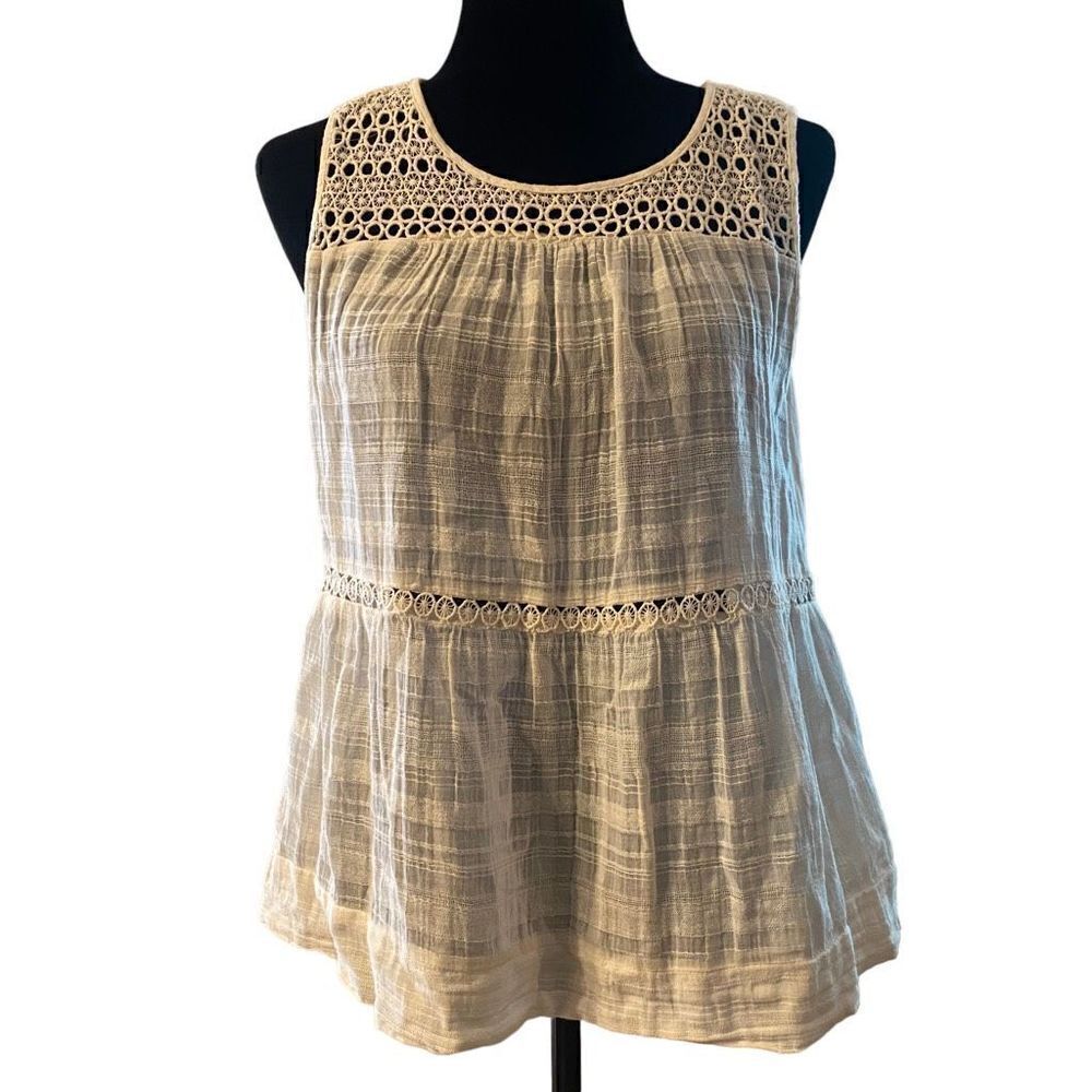 Ann‎ Taylor Loft Ivory Crochet Insert Sleeveless Top